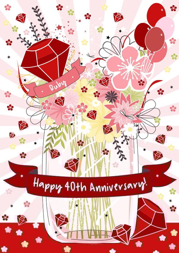 Pretty Ruby Anniversary Card - 40 Years - Happy 40th Anniversary created by Little Silverleaf