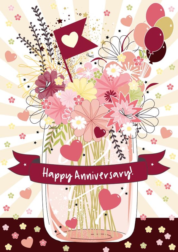 Pretty Vase Of Flowers Anniversary Card - Happy Anniversary created by Little Silverleaf