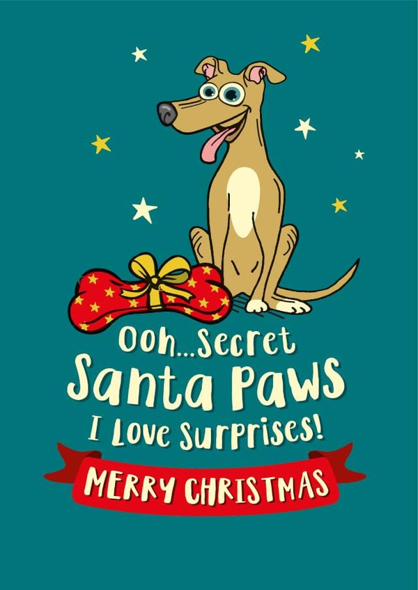 Cute Greyhound, Whippet or Lurcher Christmas card for the dog lover created by The Typecast Gallery