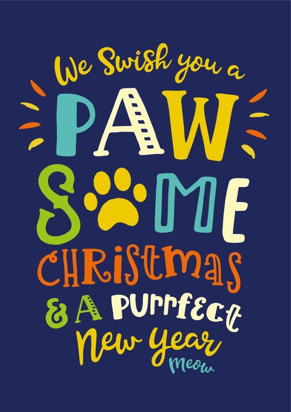 Pawsome cat Christmas card for the cat lover created by The Typecast Gallery