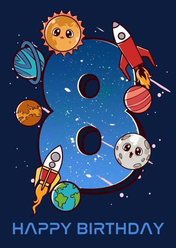 8th Birthday Space Rockets Card created by Love Gifts