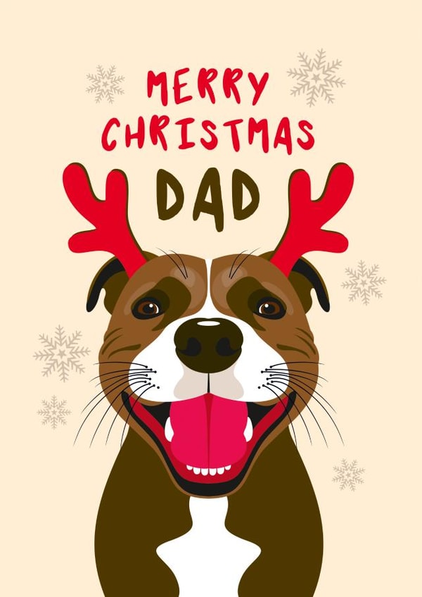 Staffordshire Bull Terrier Christmas Card for Dad created by Diva Doodle Designs
