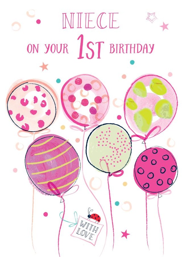 Classic 1st Birthday Card - For Niece - Balloons created by Katie Phythian Design