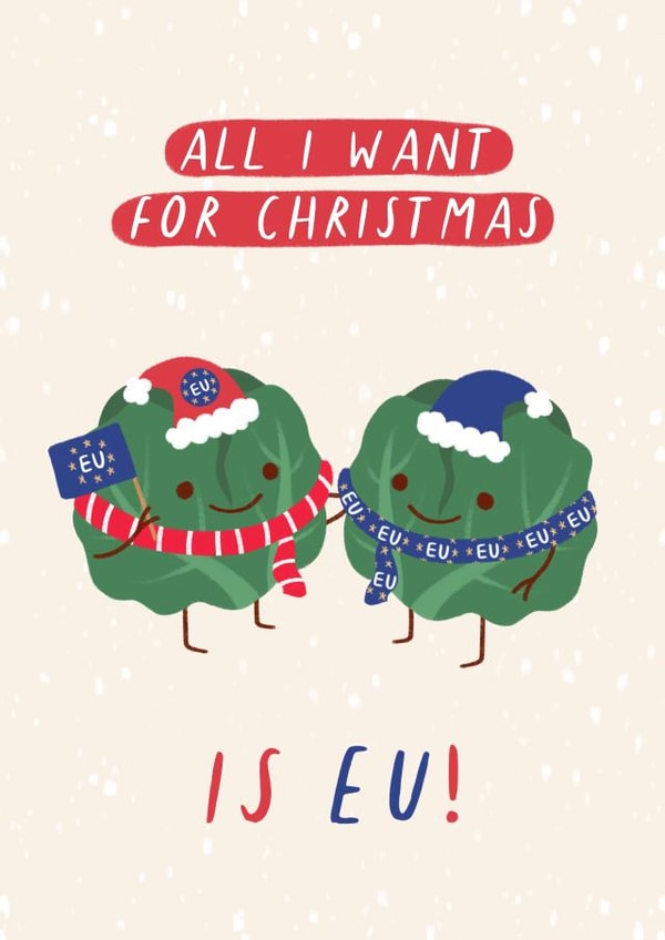 'All I Want For Christmas Is EU!' Brexit Brussel Sprouts Pun Christmas Card created by Flourish Paperworks