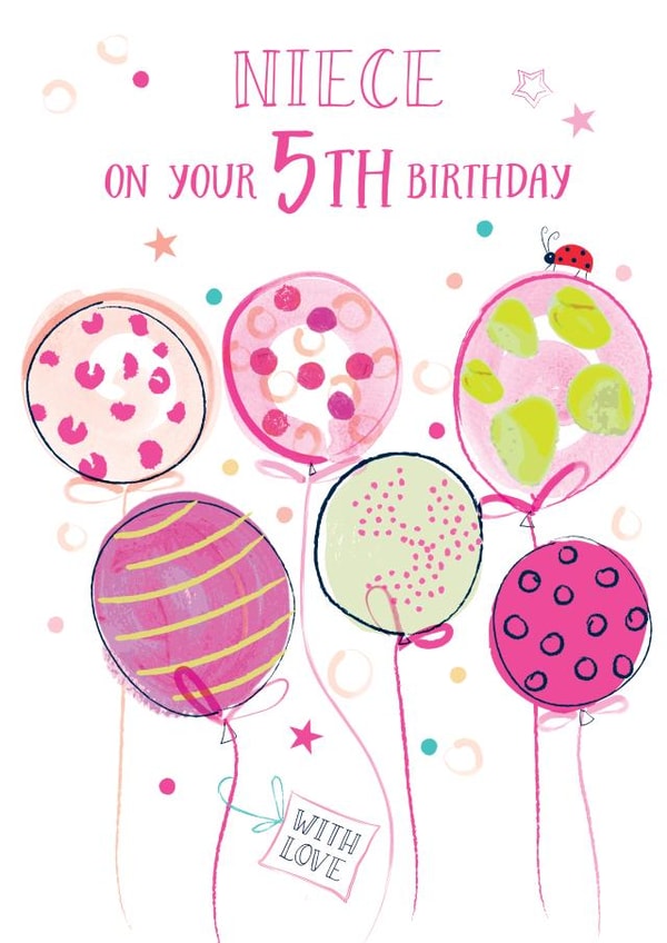 Classic 5th Birthday Card - For Niece - Balloons created by Katie Phythian Design