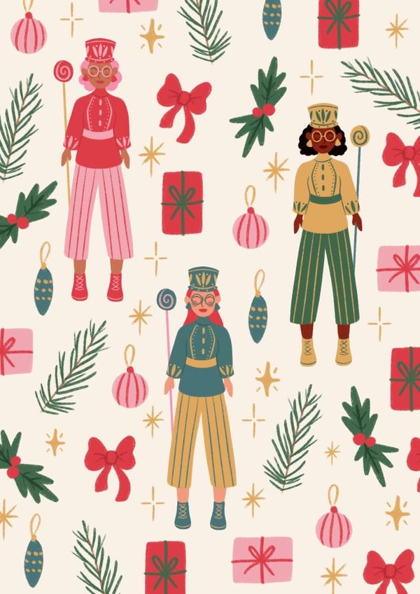 Female Nutcracker Cute Festive Pattern Christmas Card created by Flourish Paperworks