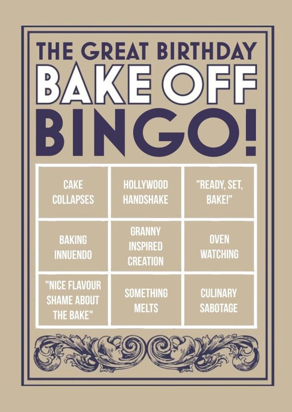 The Great British Bake Off Birthday Bingo Card created by Pottsy Prints