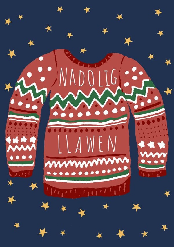 Welsh Merry Christmas Jumper Card. Nadolig LLawen created by Jasmine Violet