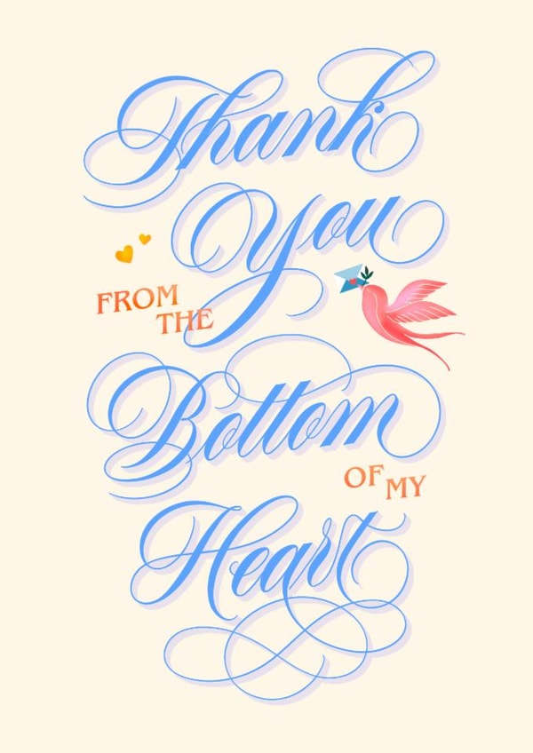 Thank You From The Bottom Of My Heart - Spencerian Lettering created by Leah Chong - Leah Design