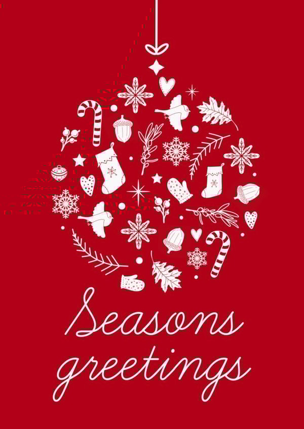 Seasons greetings bauble icon card created by The Girl Next Draw Cards