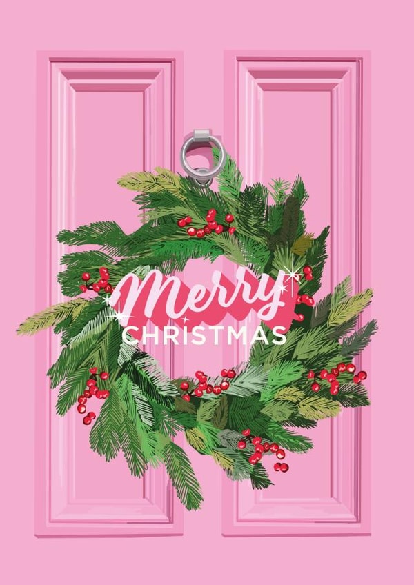 Merry Christmas Pink Door Wreath created by Zoë Bonham