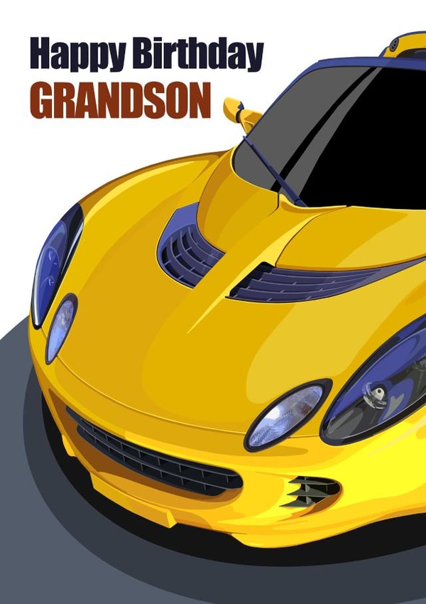 Happy Birthday Grandson Yellow Sports Car created by RetroMotion Artwork