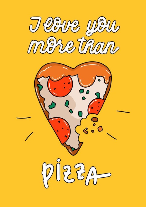 Cute yellow pizza greeting card for any occasion created by Lena Lapina