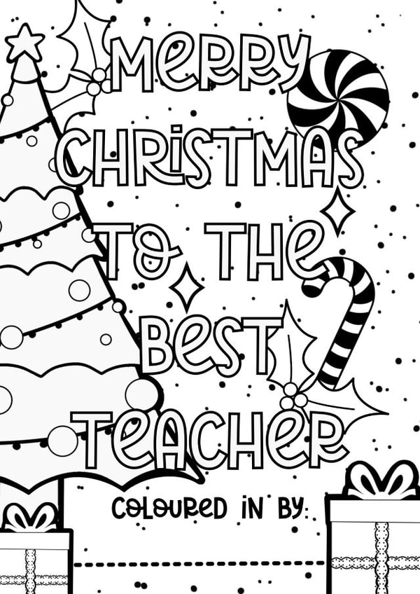 Merry Christmas teacher colouring in card created by The Girl Next Draw Cards