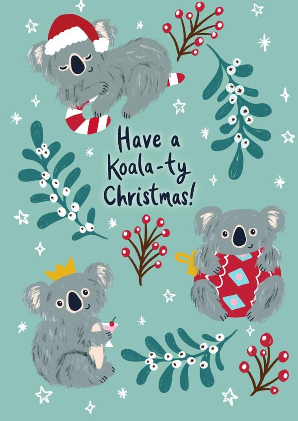 Cute Koala Christmas Card - Funny Koala Card - Koala-ty Christmas created by Jessie Maeve Studio