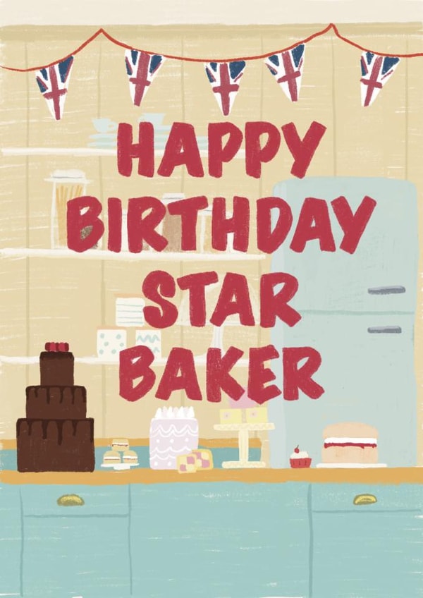 Star Baker Happy Birthday Bake Off Card created by Liz Davies Illustration