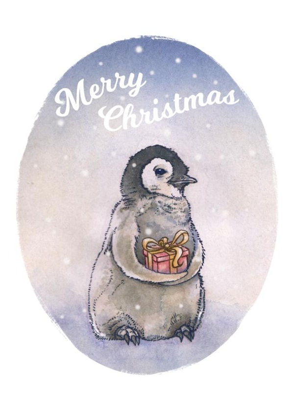 Baby Penguin Christmas Card created by Quiet Forest Illustration