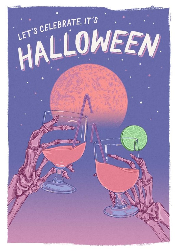 Skeleton & Cocktail Cheers Halloween Card created by Quiet Forest Illustration