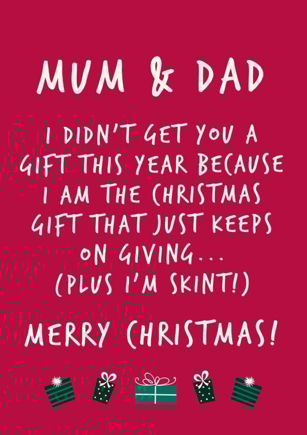 Cheeky Christmas card for Mum and Dad created by Fifi Designs