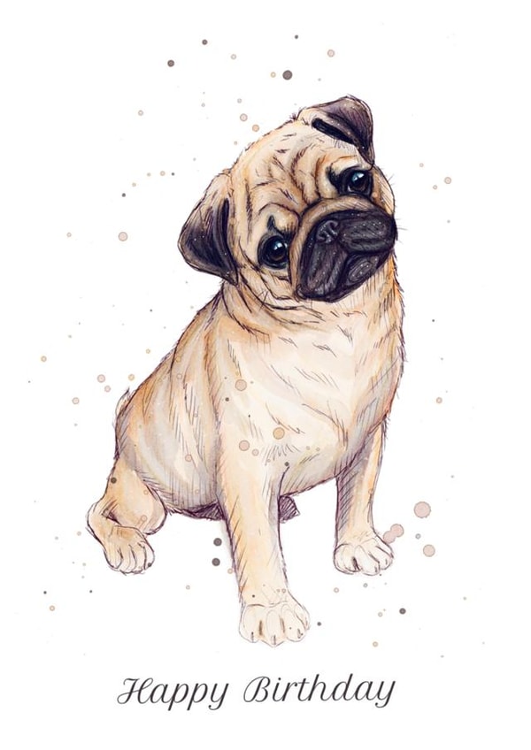 Happy Birthday Pug created by Silvia Whiteley Art