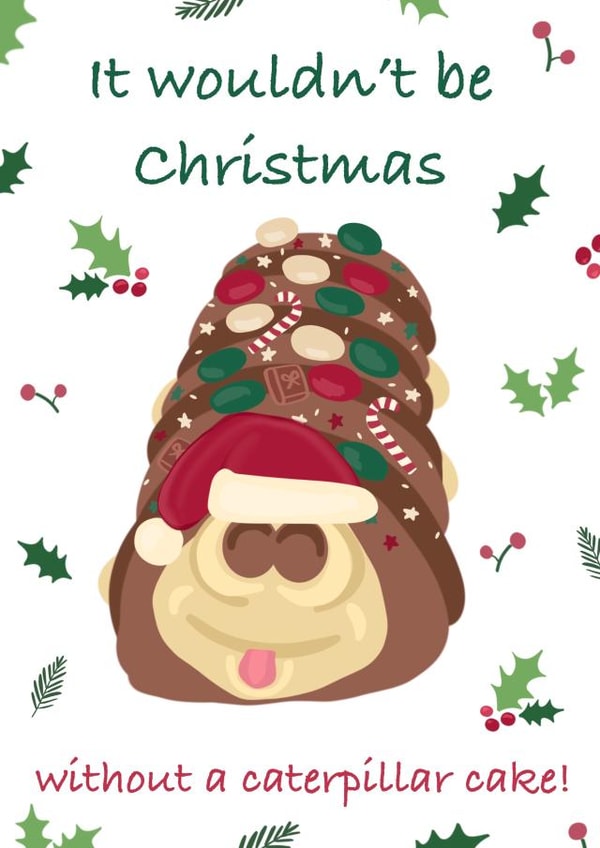Party starter Colin the caterpillar christmas card 1000 created by Sarah Stephenson