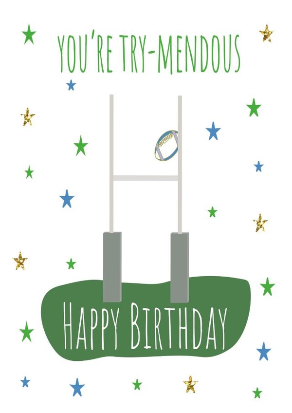 Rugby themed 'try-mendous' birthday card created by Missycards