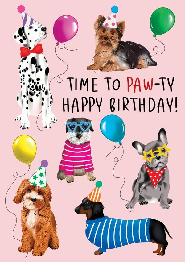 Time To Pawty Funny Dog Birthday Card created by Amy Florence Design