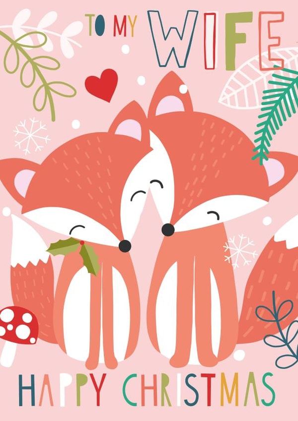 Adorable Fox Christmas Card for a foxy wife. created by Fox and Bird Studio