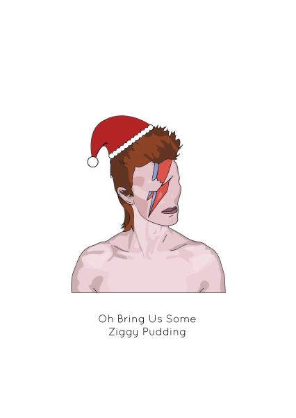 Cheeky Chops Weihnachtskarte David Bowie – 'Bring Us Some Ziggy Pudding', 5x7 Zoll