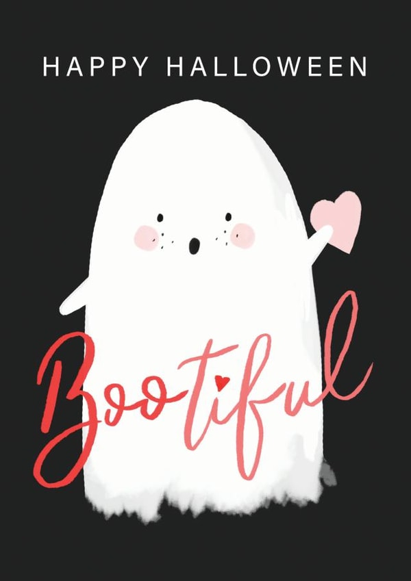 Cute Happy Halloween BOO - tiful ghost holding a heart card created by Making Meadows Ltd