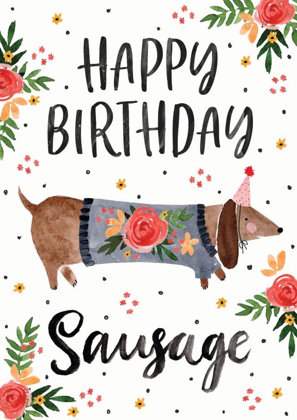 Floral Happy Birthday sausage dog card created by Making Meadows Ltd