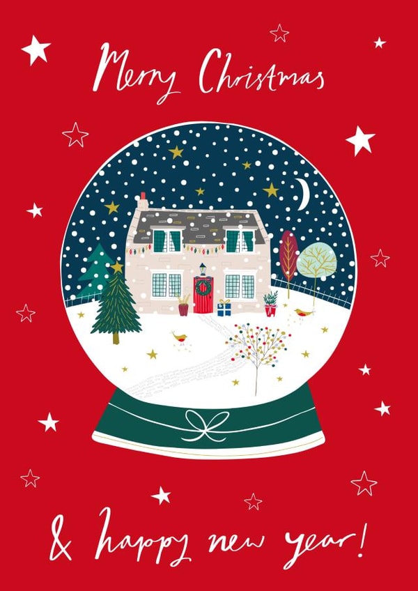 Snow Globe - Christmas House Scene - Festive - Traditional - Pretty - Merry Christmas and Happy New Year - Happy New Year Card created by Jessica Hogarth