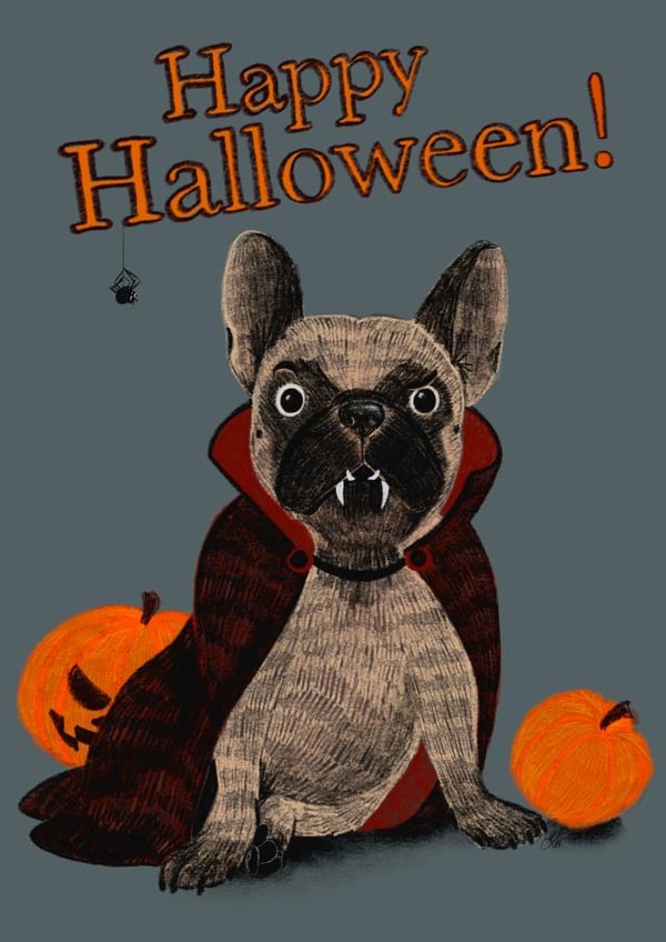 Happy Halloween French Bulldog Frenchie Card created by Babybluesnowflake