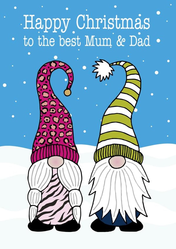 Best mum and dad gnome couple Christmas card created by Gellie Design
