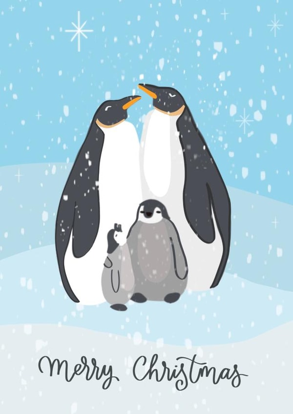 Cute penguin family Christmas card created by Sarah Stephenson