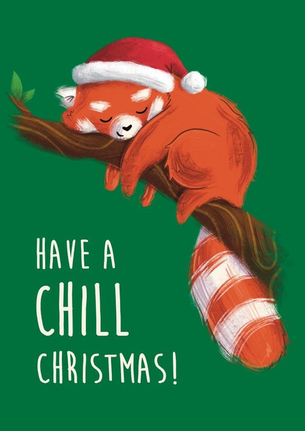 Red Panda Chill Christmas Card created by Sophie Kent Illustration
