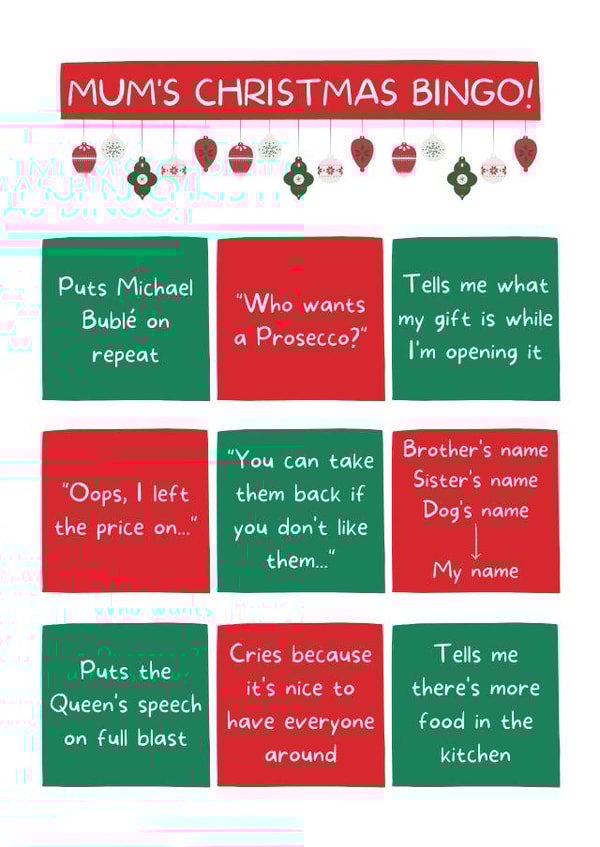 Mum's Christmas Bingo Card created by I Made A Funny!