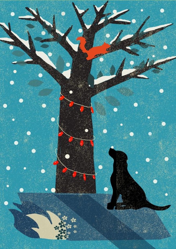 Winter Dog under the tree Christmas Card created by Rocket68