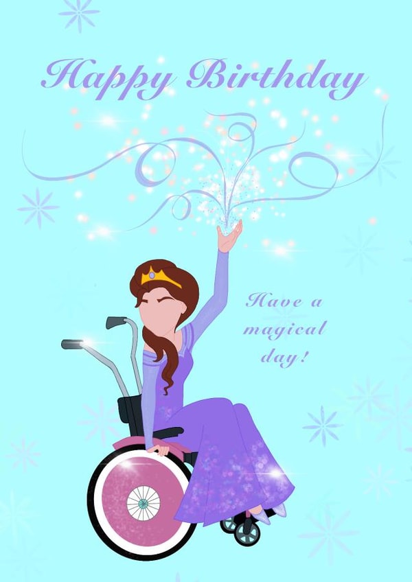 Wheelchair princess birthday card created by Julie Costello