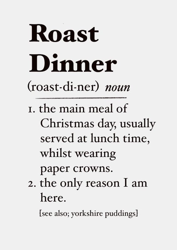 Roast dinner definition Christmas card created by The Girl Next Draw Cards