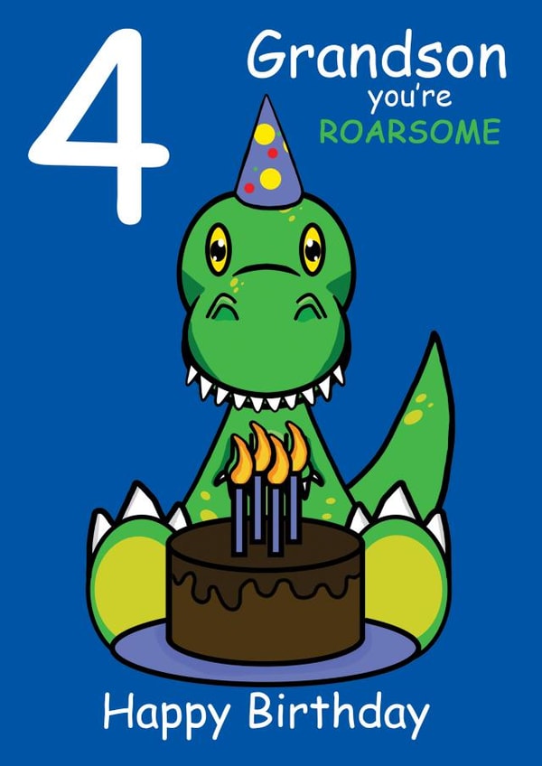 Roarsome Grandson 4th Birthday Card created by @Cupsie's Creations