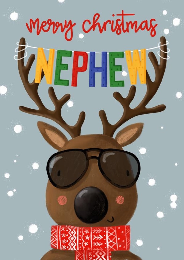 Cute - Festive - Merry Christmas Nephew - Nephew - Kids - Reindeer - Cool - Merry Christmas Card created by Nicola Watson
