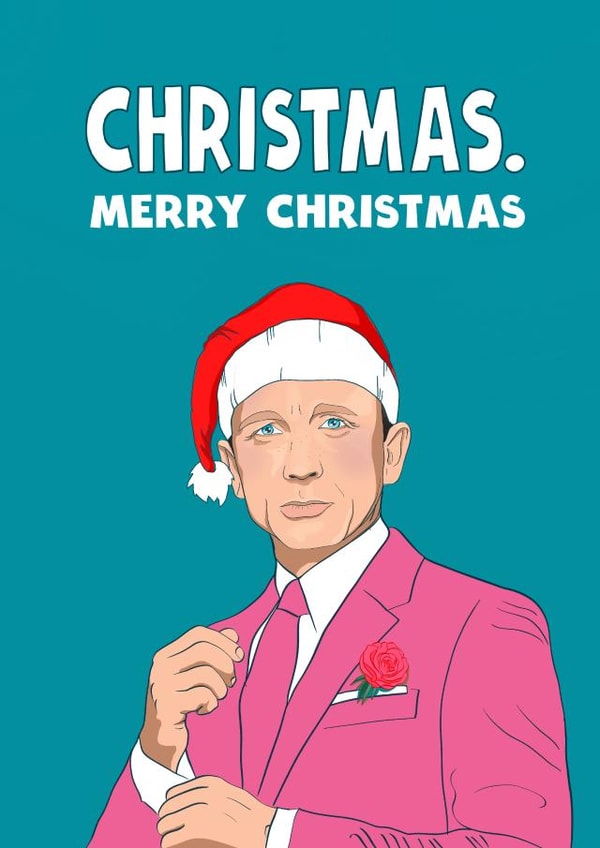 James Bond - Daniel Craig - Funny - Merry Christmas Card - Santa Hat - Christmas Merry Christmas created by Kasia Cards