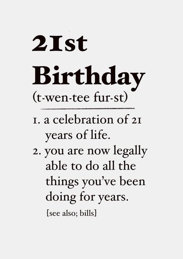 21st birthday funny definition card created by The Girl Next Draw Cards