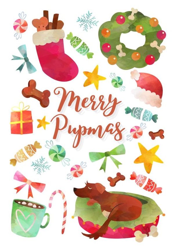 Watercolour Christmas Dog Lover 'Merry Pupmas' Card created by Littlest Comforts