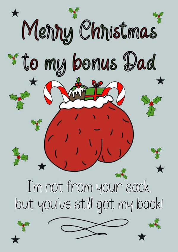 Funny - Rude - Balls - Ball Sack - Sack - Pun - Rhyme - Step Dad - Step Father - Bonus Dad - Christmas Card created by Fern Furness