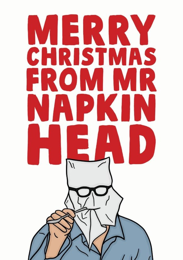 The holiday mr napkin head christmas card created by Studio Doodles