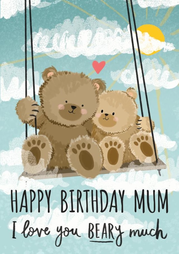 Cute bears on a swing Happy Birthday Mum card created by Making Meadows Ltd