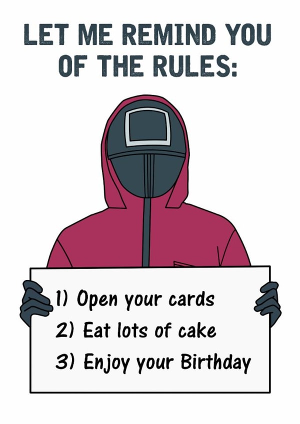 Squid Game Rules Birthday Card created by Daft as Duck