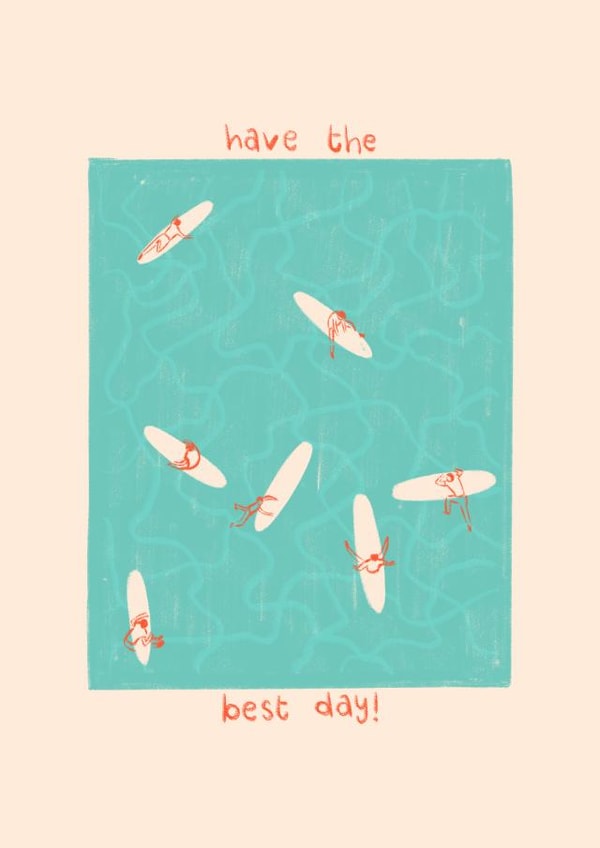 Surfing in the ocean card created by Lydia Ellen Greaves